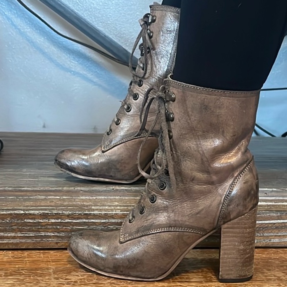 Freebird By Steven Hollis Lace Up Leather Heeled Boots - Picture 4 of 13